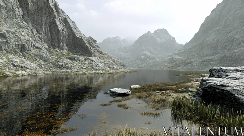 AI ART Tranquil Lake Amidst Rocky Mountains