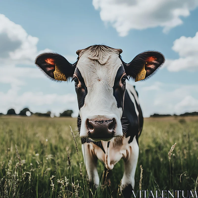 Black and White Cow in Meadow AI Image