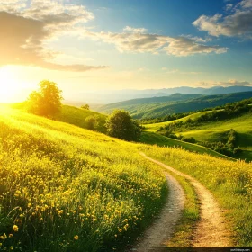 Golden Meadow Landscape with Winding Trail