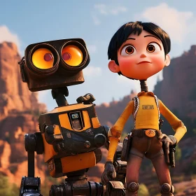 Animated Girl with Robot Friend