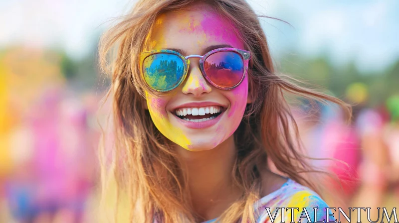 Woman's Colorful Holi Festival Portrait AI Image