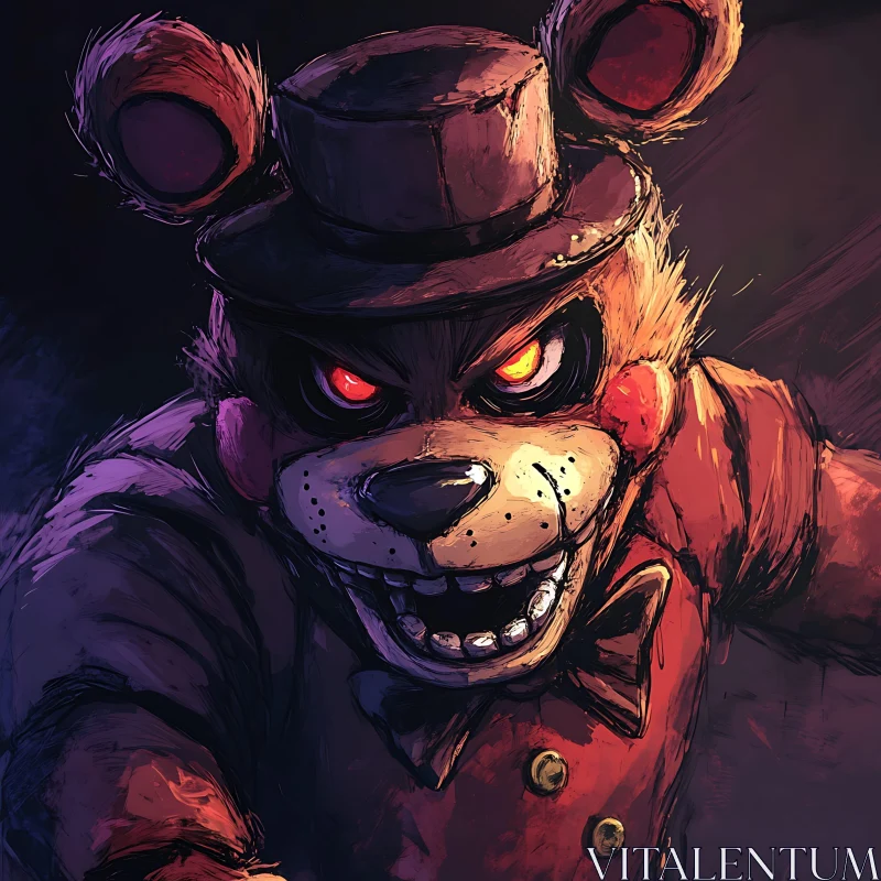 Creepy Bear with Hat and Bow Tie AI Image