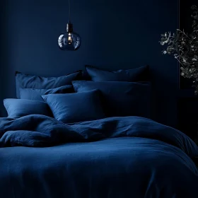 Monochromatic Blue Bedroom with Lamp