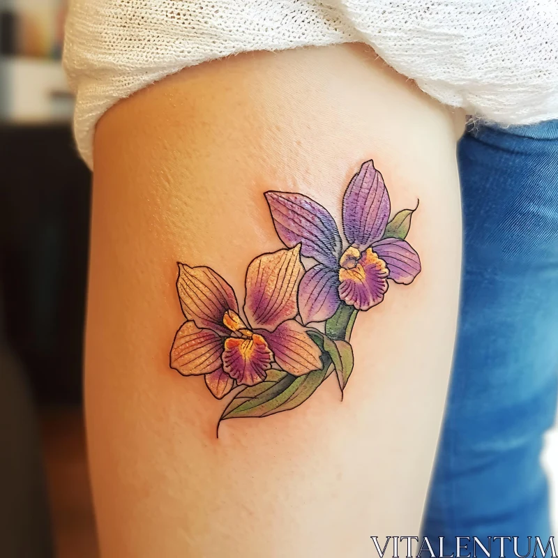 Orchid Tattoo on Upper Thigh AI Image