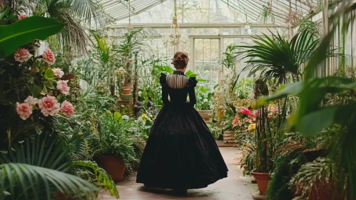 Greenhouse Serenity Woman in Dress