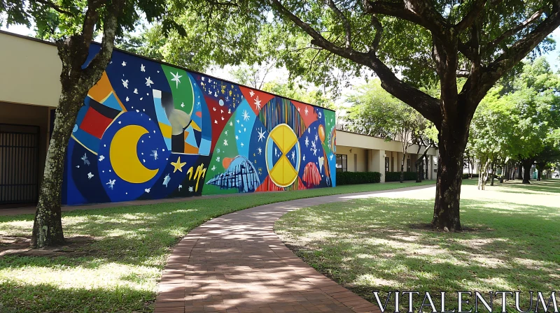 Colorful Mural under the Canopy of Trees AI Image