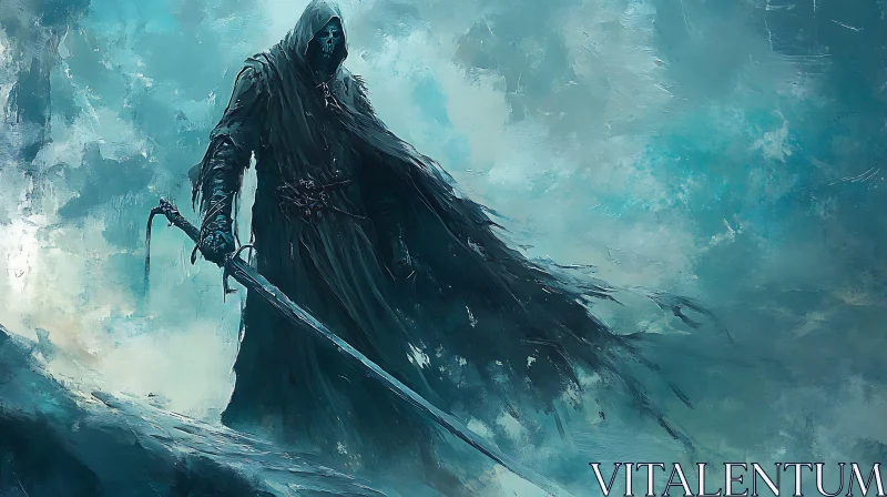 AI ART Dark Figure with Sword in Mist