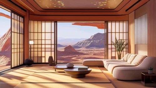 Minimalist Interior with Desert Landscape