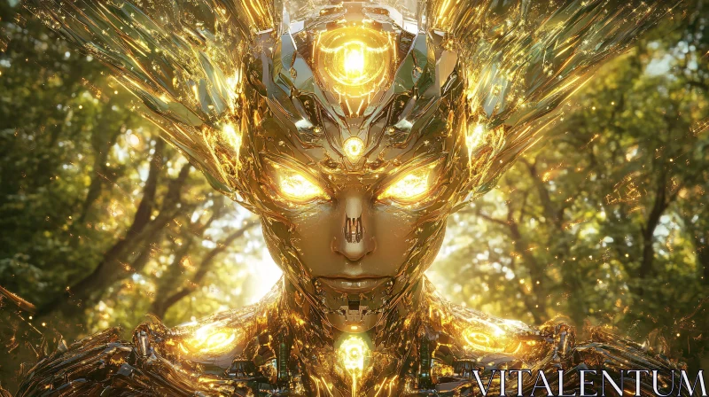 Golden Light Cyborg in Nature AI Image