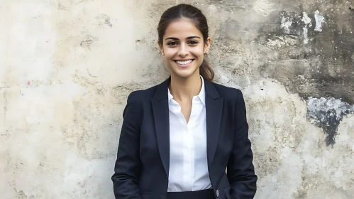 Smiling Businesswoman Against Textured Wall