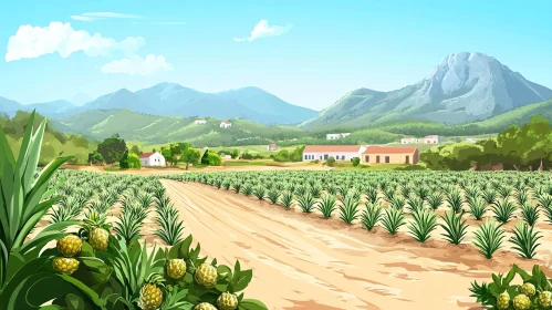 Lush Pineapple Field with Mountain Backdrop