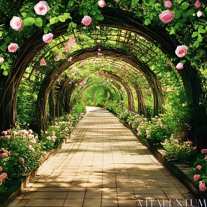 Rose-Lined Pathway: A Garden of Dreams AI Image