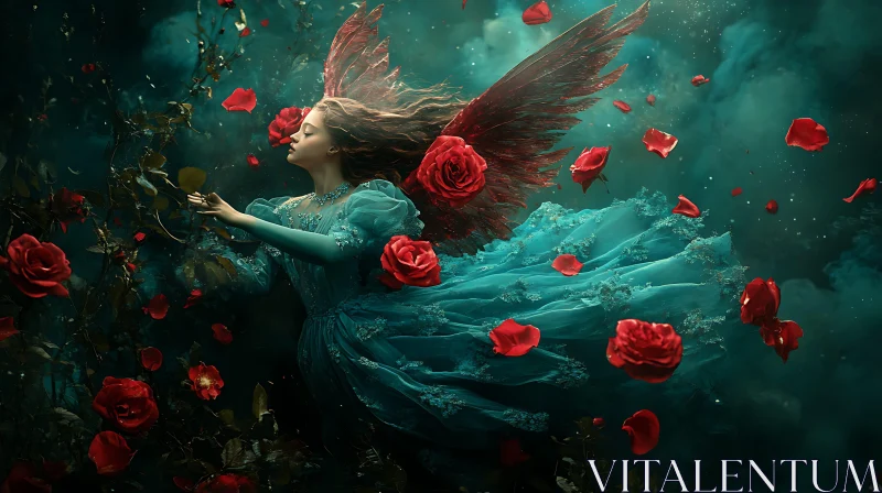 AI ART Winged Woman with Roses