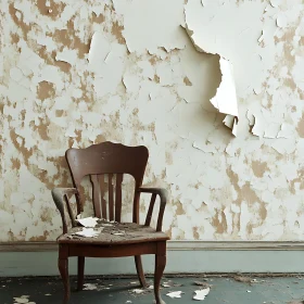 Decaying Room with Old Wooden Chair