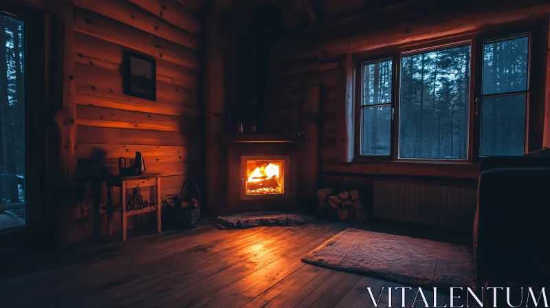 Cozy Cabin Interior with Fireplace AI Image