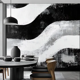 Sophisticated Modern Dining Area with Abstract Art