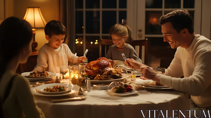 Festive Family Meal: A Heartwarming Gathering AI Image