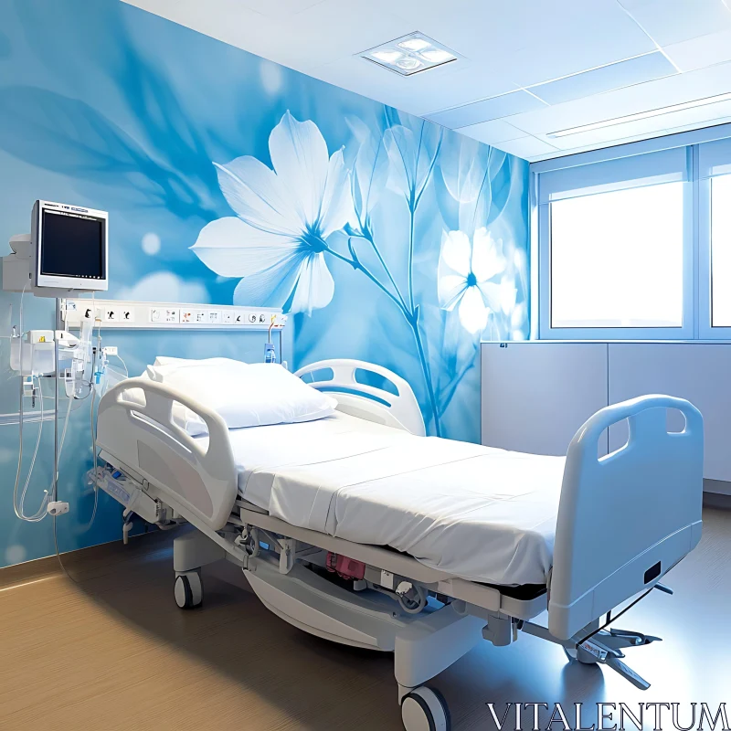 AI ART Hospital Room Interior with Flower Wall