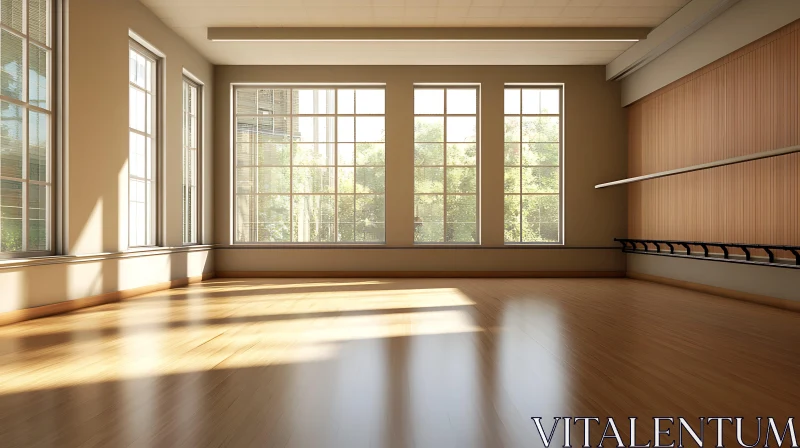 AI ART Sunlit Empty Room with Wooden Floor