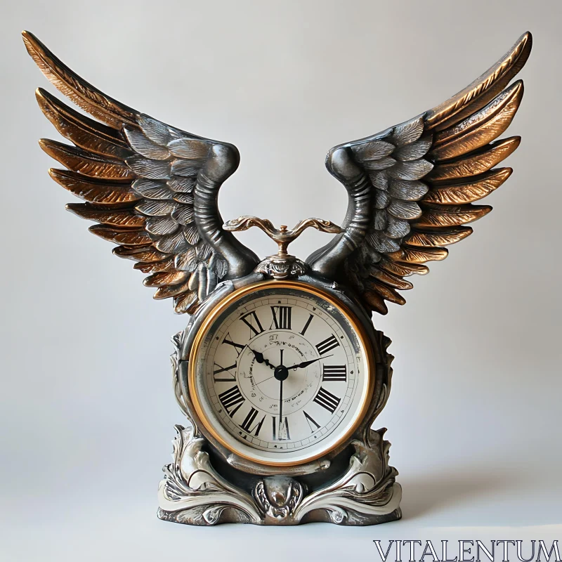 AI ART Ornate Winged Clock Sculpture