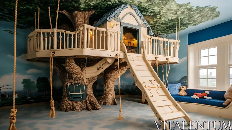 AI ART Indoor Treehouse Playroom with Slide