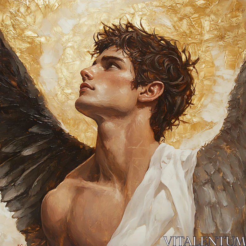 Hopeful Angel with Dark Wings Painting AI Image