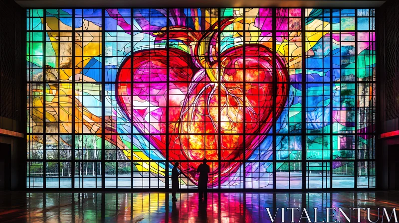 Colorful Abstract Heart in Stained Glass AI Image