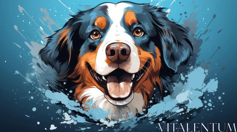 Bernese Mountain Dog Cartoon Illustration in Blue and Amber AI Image