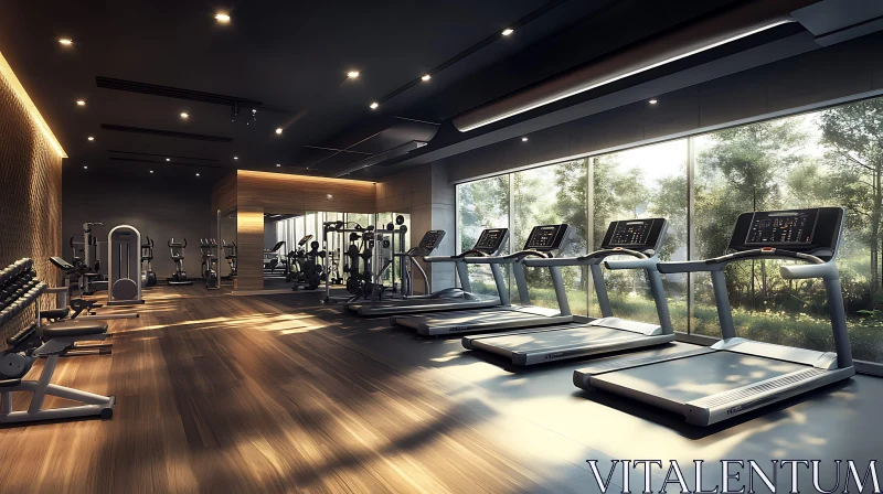 AI ART Gym with Treadmills and Forest View