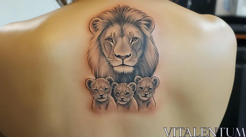 Realistic Lion Family Tattoo AI Image