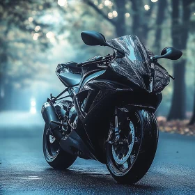 Sleek Motorcycle on a Rainy Day