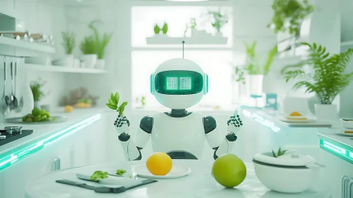 Futuristic Robot in Kitchen Scene