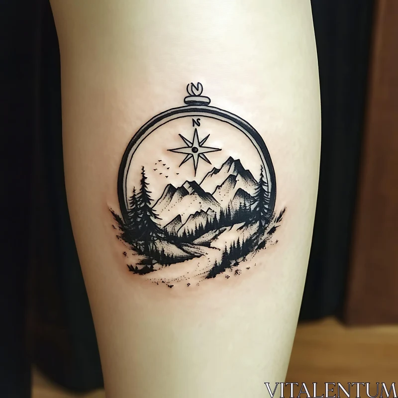 Compass and Mountain Landscape Tattoo AI Image