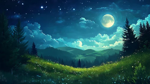 Moonlit Hills and Starry Skies