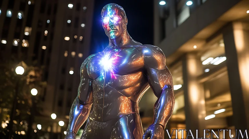 Futuristic Cyborg Illuminated in City Nightscape AI Image