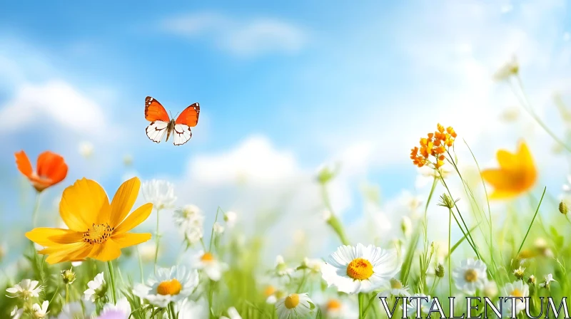 AI ART Floral Meadow with Butterfly