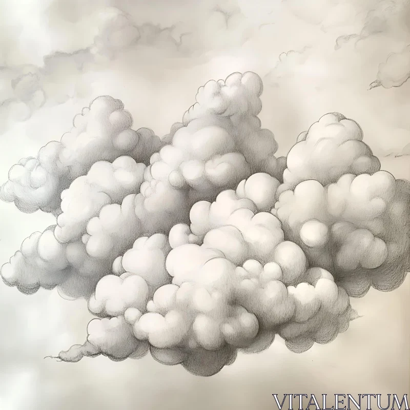 AI ART Billowing Clouds in Grayscale