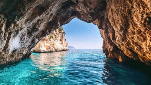 Serene Ocean Scene Framed by Rocky Cliffs