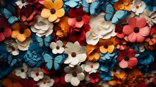 Handcrafted Paper Butterflies and Flowers Art Installation