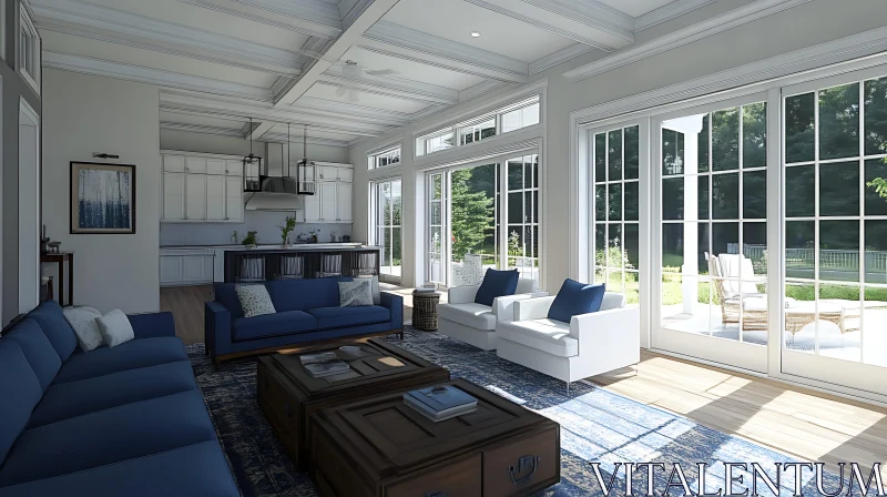 Contemporary Home Interior with Blue Accents AI Image