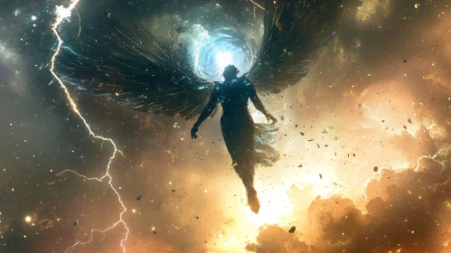 Celestial Angel with Wings in Storm