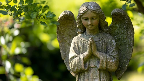 Stone Angel in Peaceful Garden Setting