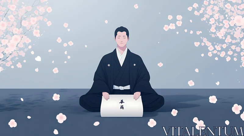 AI ART Meditative State Under Cherry Blossom Tree