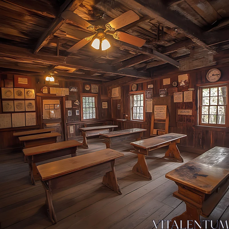 AI ART Old Wooden Schoolhouse Classroom