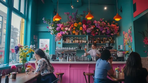 Flower Shop Cafe with Colorful Decor