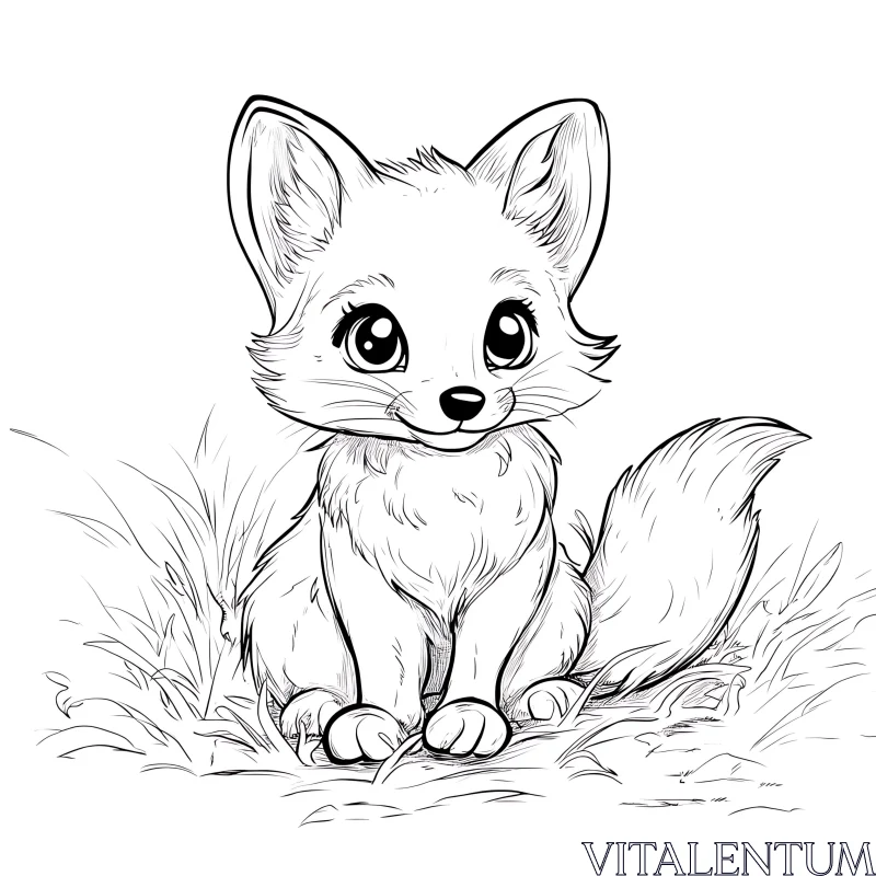 Adorable Fox in Black and White AI Image