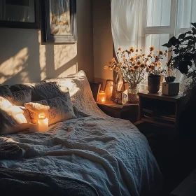 Cozy Bedroom Interior with Warm Lighting