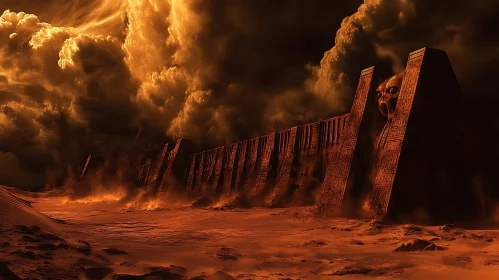 Desert Wall under Ominous Sky