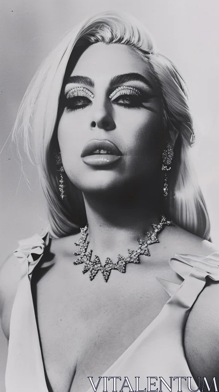 Glamorous Lady Gaga in Monochrome with Rhinestone Makeup AI Image