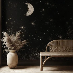 Moonlit Room with Vase and Bench